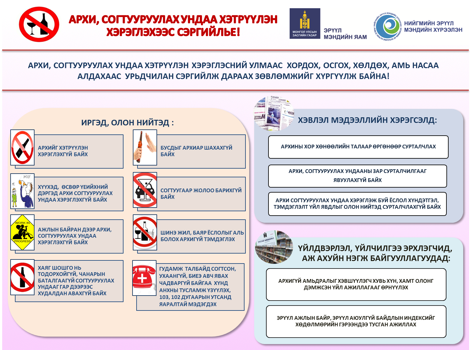 Архи, согтууруулах ундаа хэтрүүлэн хэрэглэхээс сэргийлье